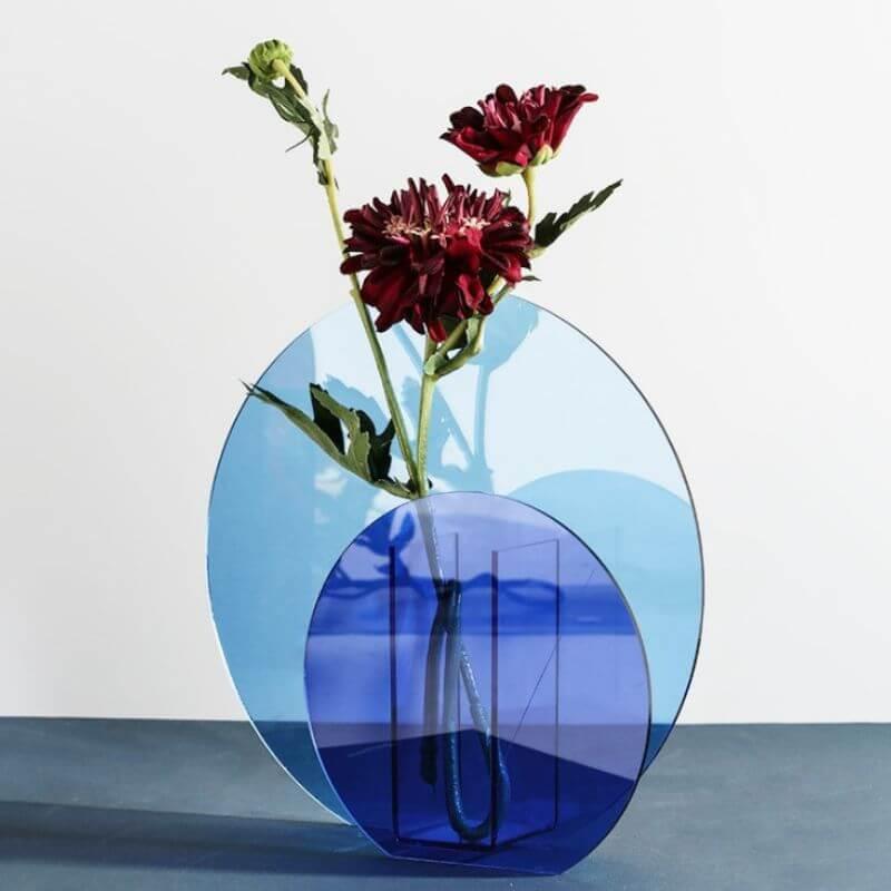 Vases ronds en acrylique bleu, Conteneur floral