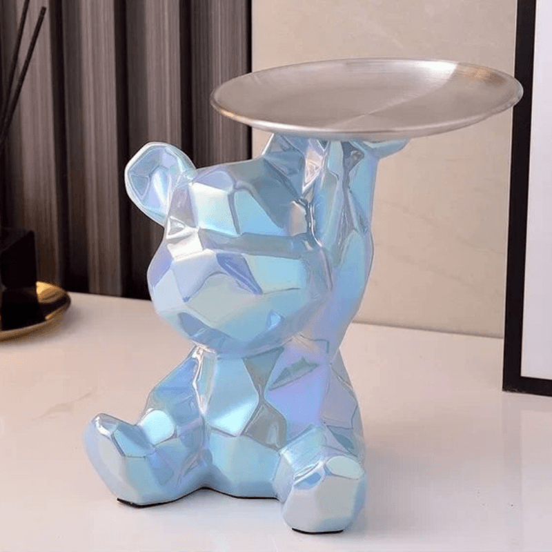 Geometric Ceramic Piggy Bank Bear with Tray - The Refined Emporium