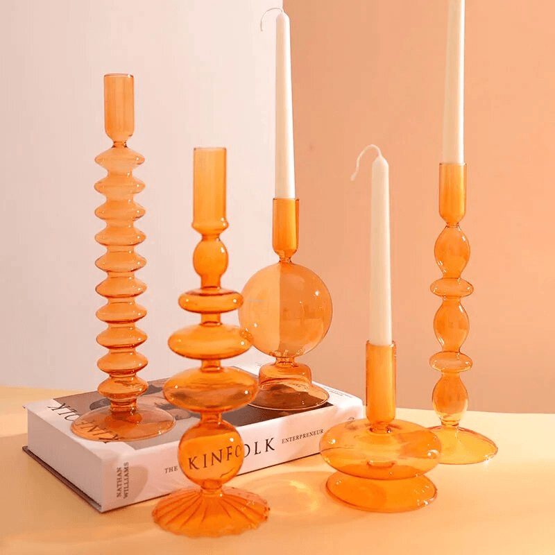 Orange Glass Candleholders - The Refined Emporium