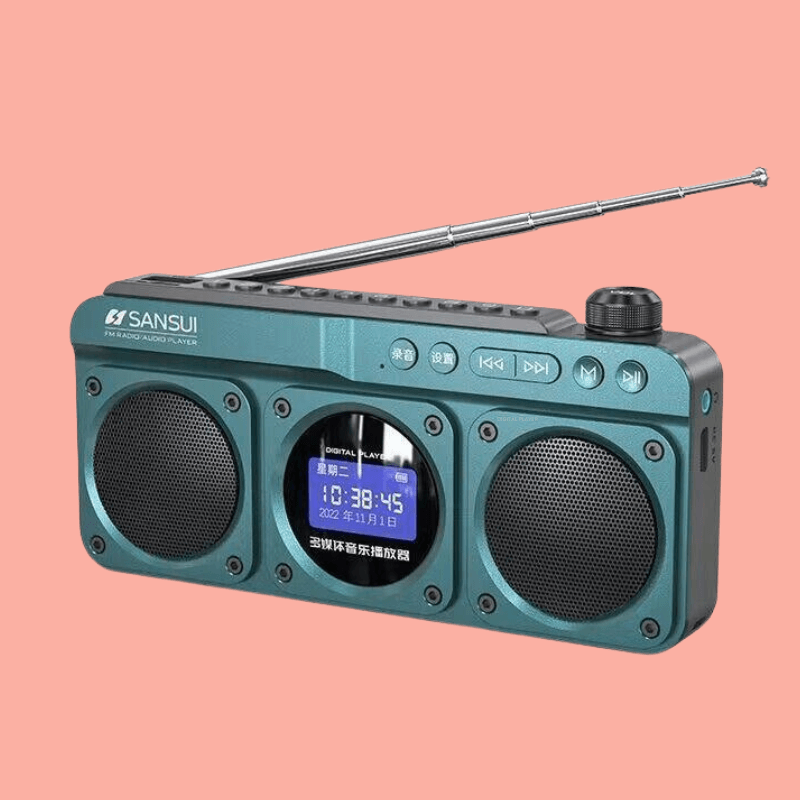 Radio AM FM clásica retro con altavoz Bluetooth, radio de mesa de