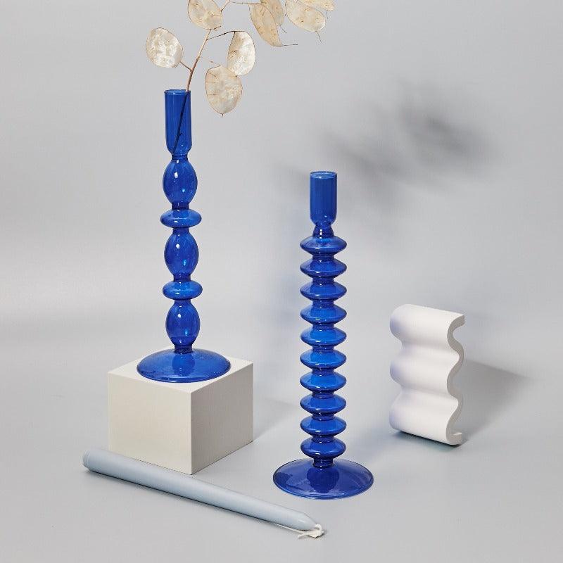Blue Glass Candlestick Holder - The Refined Emporium