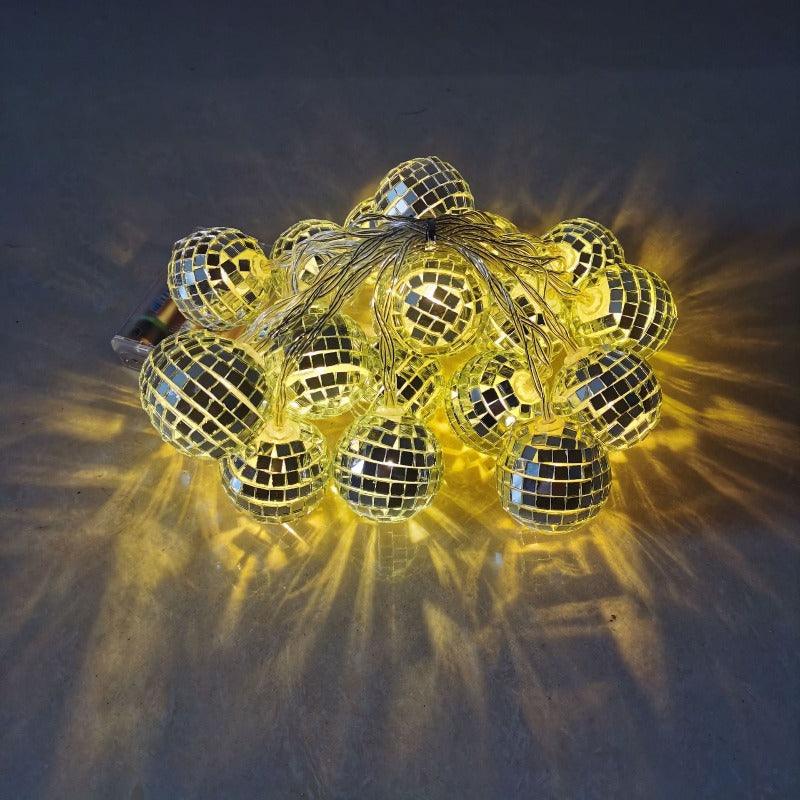 Guirlande lumineuse à boule à facettes LED, lumières de batterie
