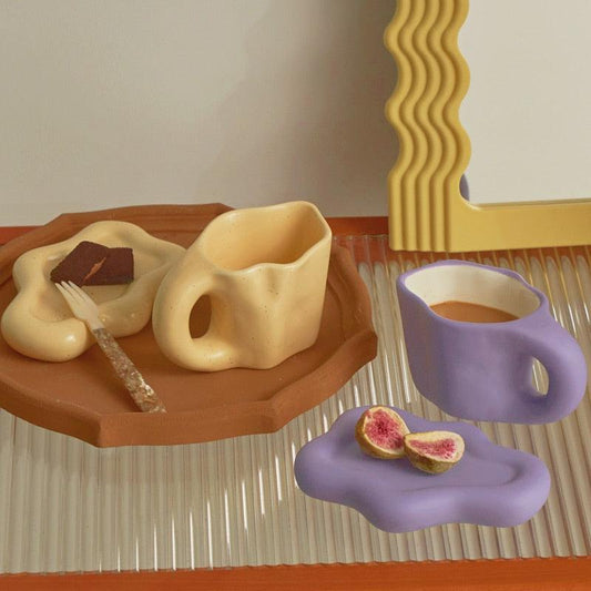 Irregular Ceramic Mug with Saucer - The Refined Emporium