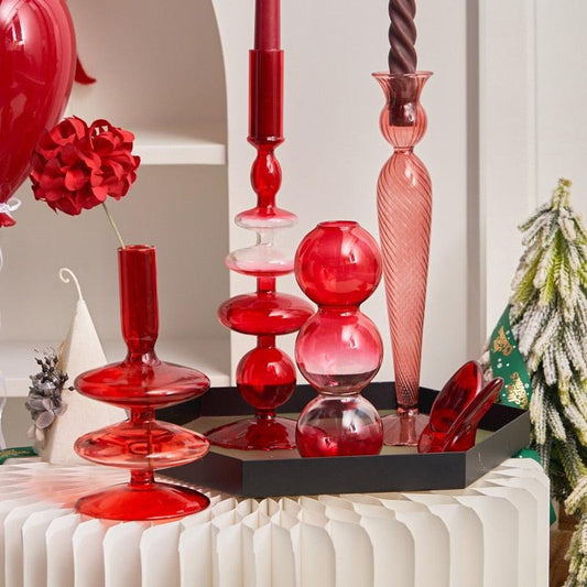 Red Glass Candle Holders - The Refined Emporium