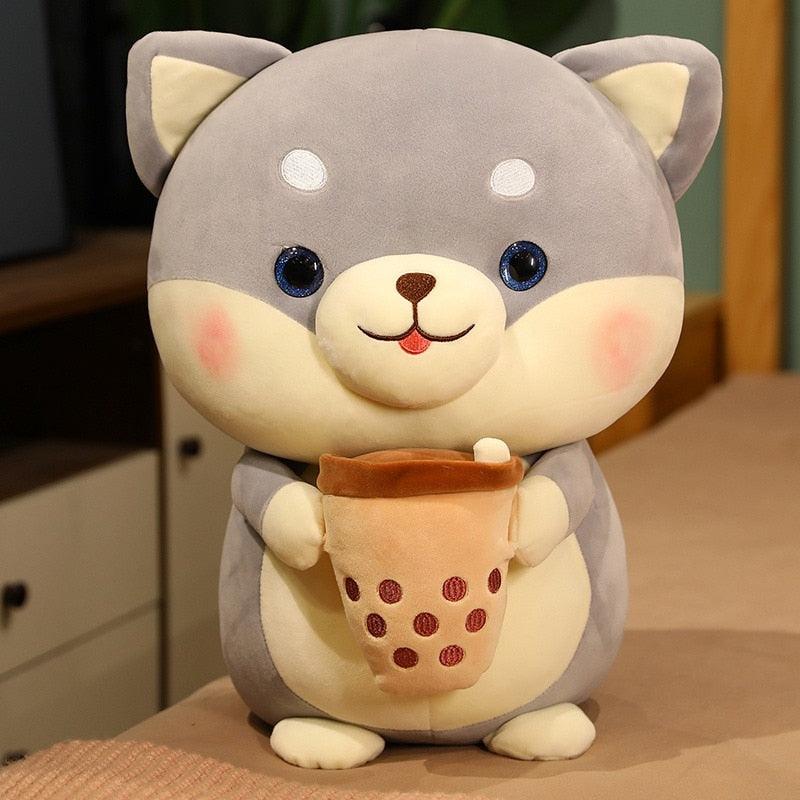 Shiba Inu Holding Milk Boba Tea Plush - The Refined Emporium