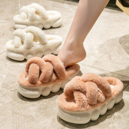Thick Sole Faux Fur Slippers - The Refined Emporium